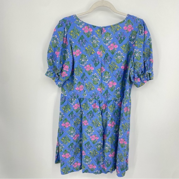 Loft Women’s Floral Puff Sleeve Blue Floral Linen-Blend Dress Size 10 Easter - Picture 3 of 9